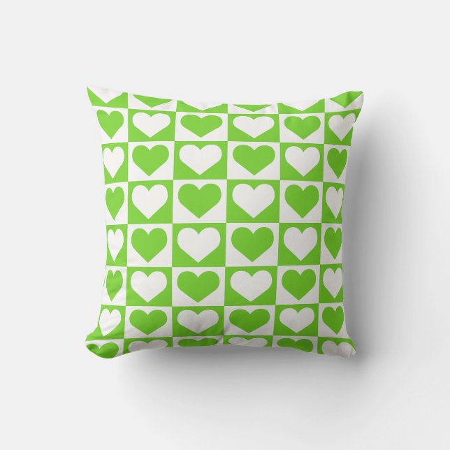 Checkboard Hearts Pattern - Green and White  Cushion (Front)