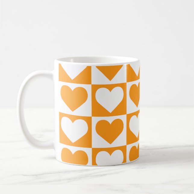 Checkboard Hearts Pattern - Orange and White   Coffee Mug (Left)