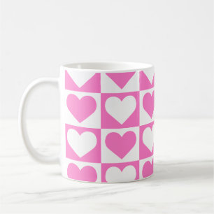 Checkboard Hearts Pattern - Pink and White Coffee Mug