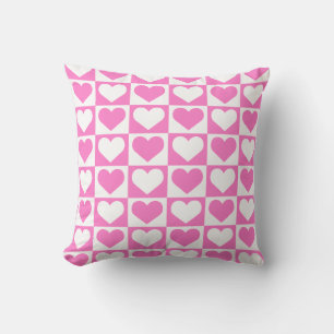 Checkboard Hearts Pattern - Pink and White Cushion