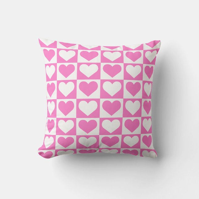 Checkboard Hearts Pattern - Pink and White  Cushion (Front)