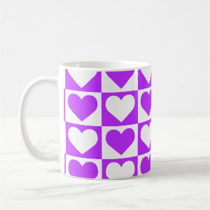 Checkboard Hearts Pattern - Purple and White Coffee Mug