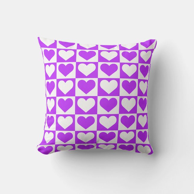 Checkboard Hearts Pattern - Purple and White  Cushion (Front)