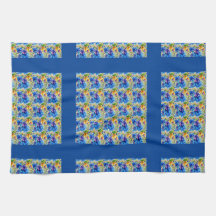 Checked blue, colourful mix of wildflowers