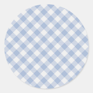 Checked Blue Gingham Classic  Classic Round Sticker