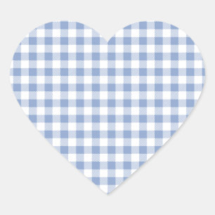 Checked Blue Gingham Classic  Heart Sticker