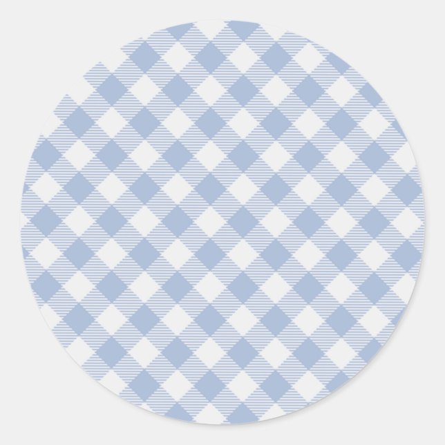 Checked Blue Gingham Classic Pattern Classic Round Sticker (Front)