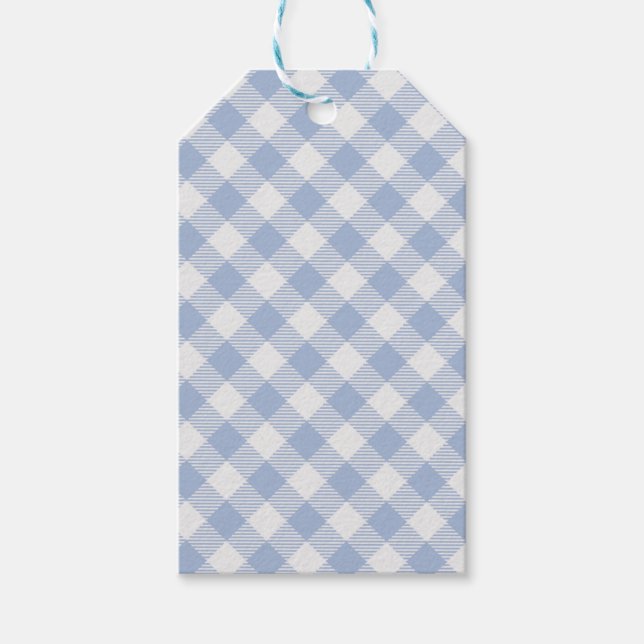 Checked Blue Gingham Classic Pattern Gift Tags (Front)