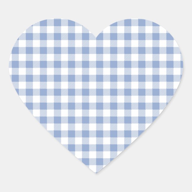 Checked Blue Gingham Classic Pattern Heart Sticker (Front)