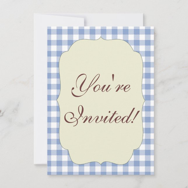 Checked Blue Gingham Classic Pattern Invitation (Front)