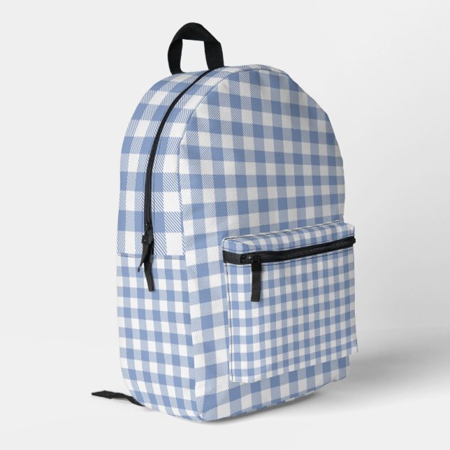 Checked Blue Gingham Classic Pattern Printed Backpack (Back Corner Left)