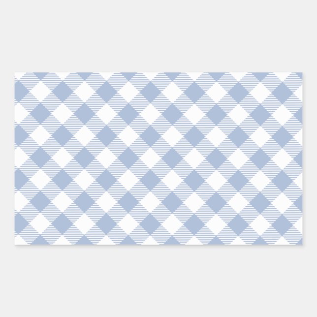 Checked Blue Gingham Classic Pattern Rectangular Sticker (Front)