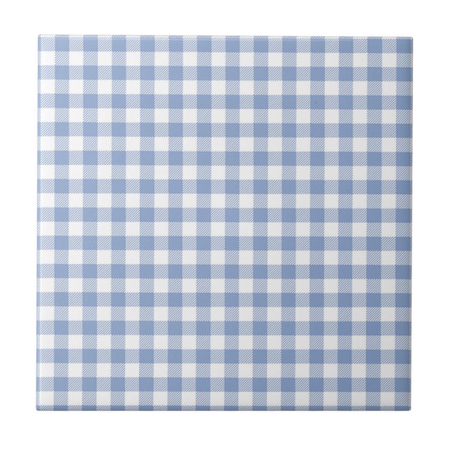 Checked Blue Gingham Classic Pattern Tile (Front)