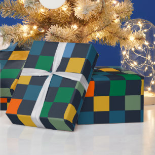 Checked Checkered Check Multi-Color Dark Pattern Wrapping Paper