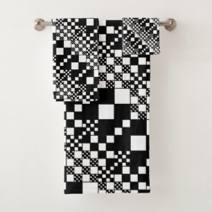 Checked, Checks - Black and White Bath Towel Set