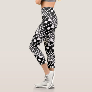 Checked, Checks - Black and White Capri Leggings