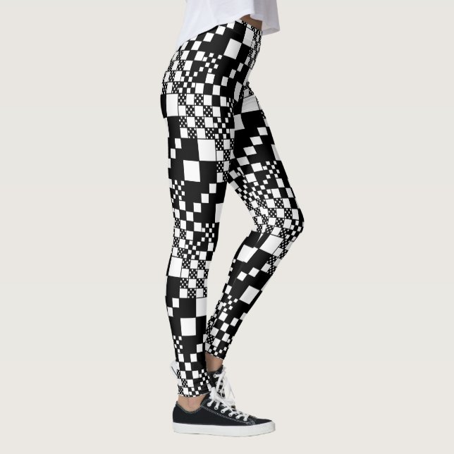 Checked, Checks - Black and White Leggings (Right)