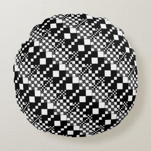 Checked, Checks - Black and White Round Cushion