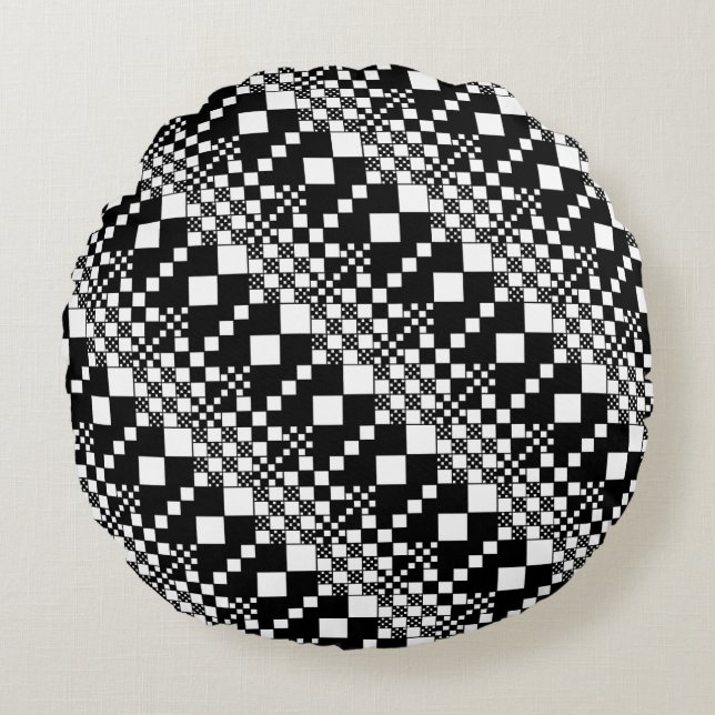 Checked, Checks - Black and White Round Cushion (Front)