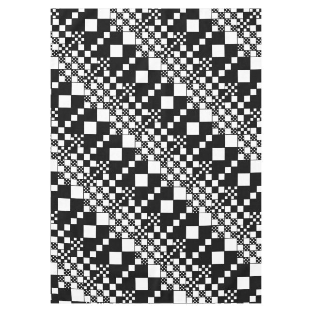 Checked, Checks - Black and White Tablecloth (Front)