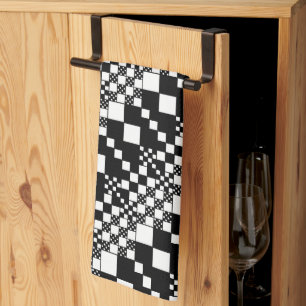Checked, Checks - Black and White Tea Towel