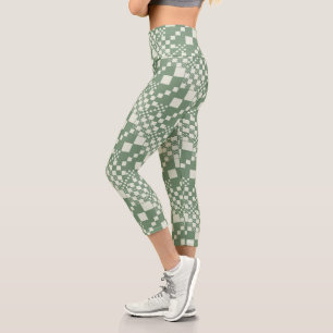 Checked, Checks in Green Capri Leggings