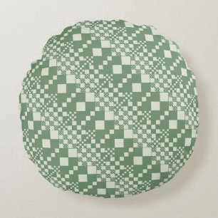 Checked, Checks in Green Round Cushion