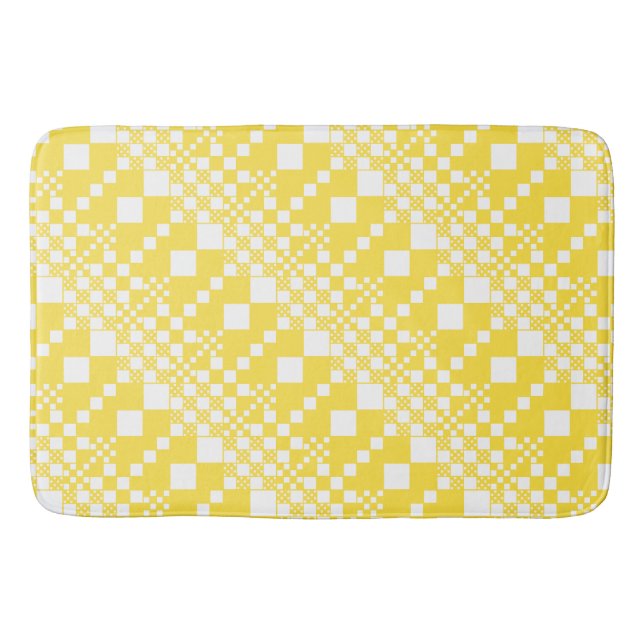 Checked, Checks in Lemon Yellow and White Bath Mat (Front)