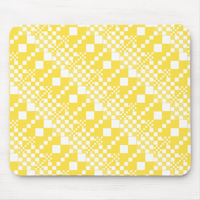 Checked, Checks in Lemon Yellow and White Mouse Mat (Front)