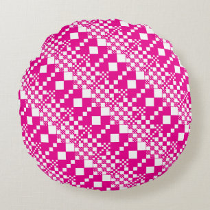 Checked, Checks in Magenta and White Round Cushion