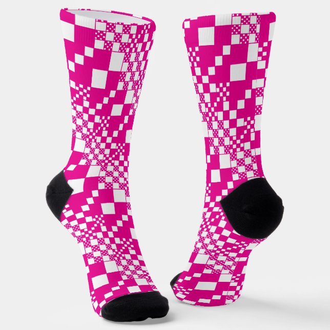 Checked, Checks in Magenta and White Socks (Angled)