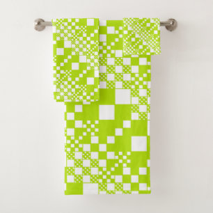 Checked, Checks - Lime Green and White Bath Towel Set