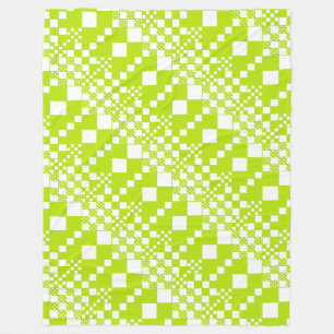 Checked, Checks - Lime Green and White Fleece Blanket