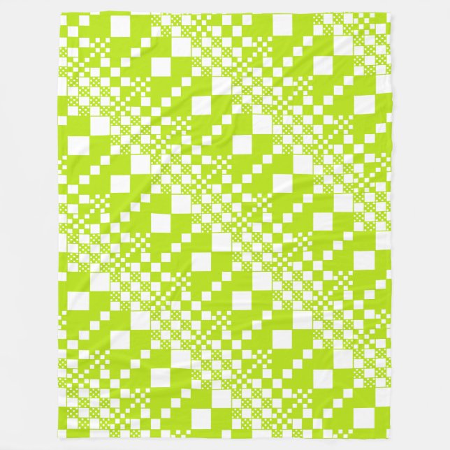  Checked, Checks - Lime Green and White Fleece Blanket (Front)