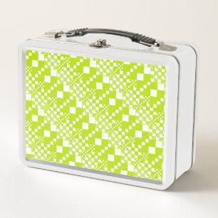 Checked, Checks - Lime Green and White Metal Lunch Box