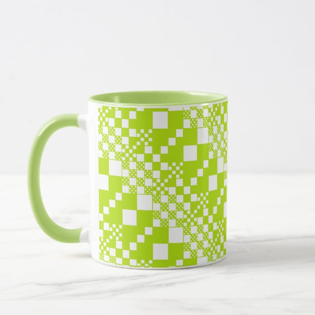  Checked, Checks - Lime Green and White Mug (Left)