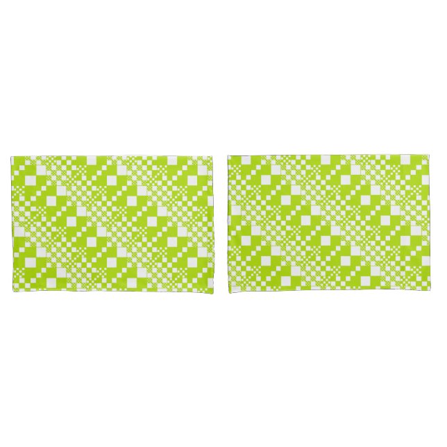  Checked, Checks - Lime Green and White Pillowcase (Front-Set)