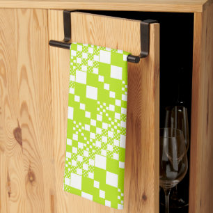  Checked, Checks - Lime Green and White Tea Towel