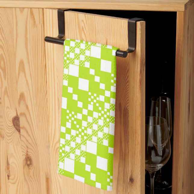  Checked, Checks - Lime Green and White Tea Towel (Thirds Fold)
