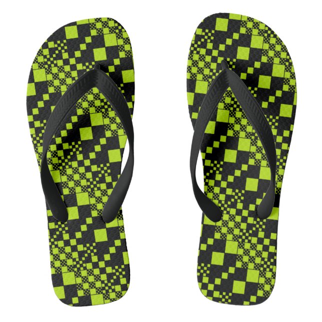 Checked, Checks - Lime Green Flip Flops (Footbed)