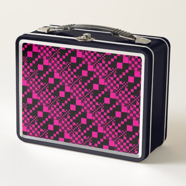 Checked, Checks - Magenta and Black Metal Lunch Box (Front)