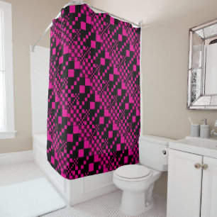 Checked, Checks - Magenta and Black Shower Curtain