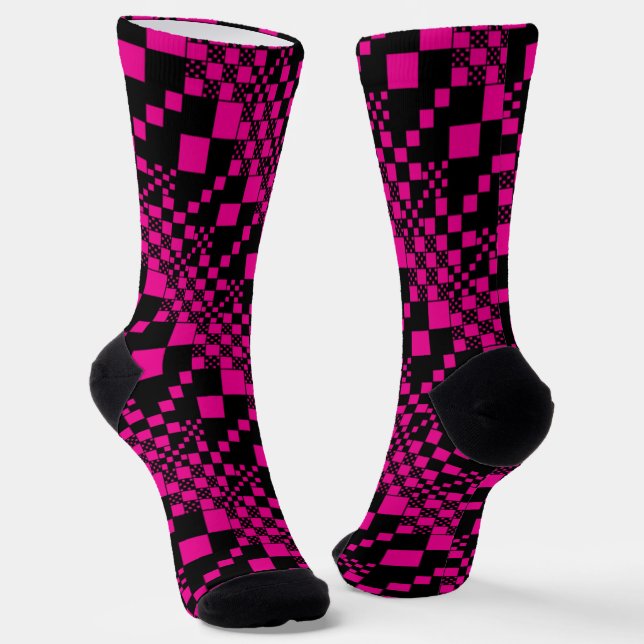 Checked, Checks - Magenta and Black Socks (Angled)