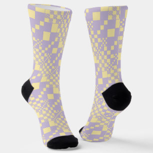 Checked, Checks - Pastel Yellow and Purple Socks