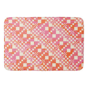Checked, Checks - Pink, Orange and Cream Bath Mat