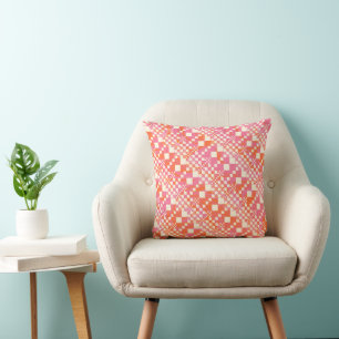 Checked, Checks - Pink, Orange and Cream Cushion