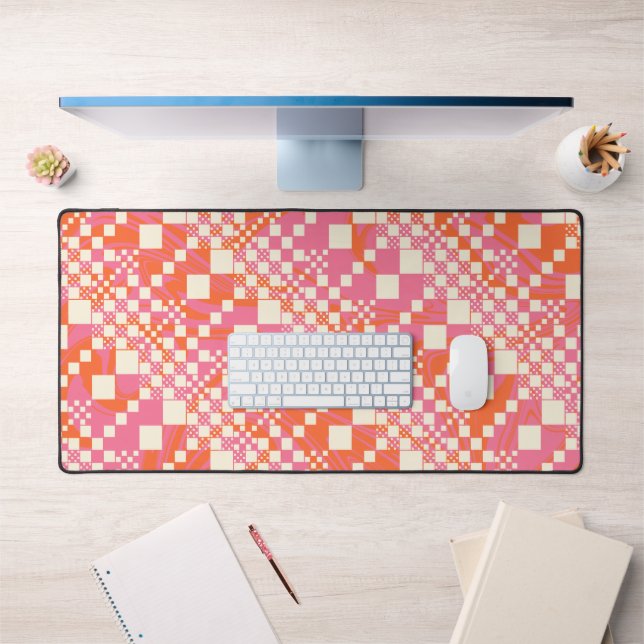 Checked, Checks - Pink, Orange and Cream Desk Mat (Office 1)