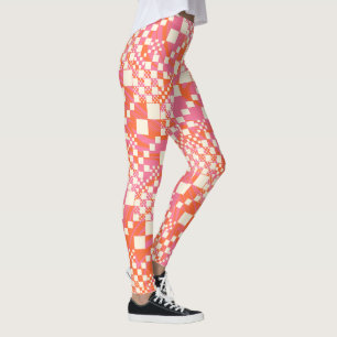 Checked, Checks - Pink, Orange and Cream Leggings