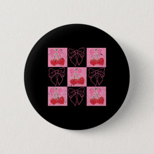 Checked Cherry Coquette Bow Ribbon Pink Valentine 6 Cm Round Badge