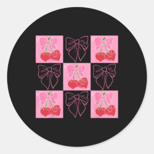 Checked Cherry Coquette Love You Cherry Much Classic Round Sticker